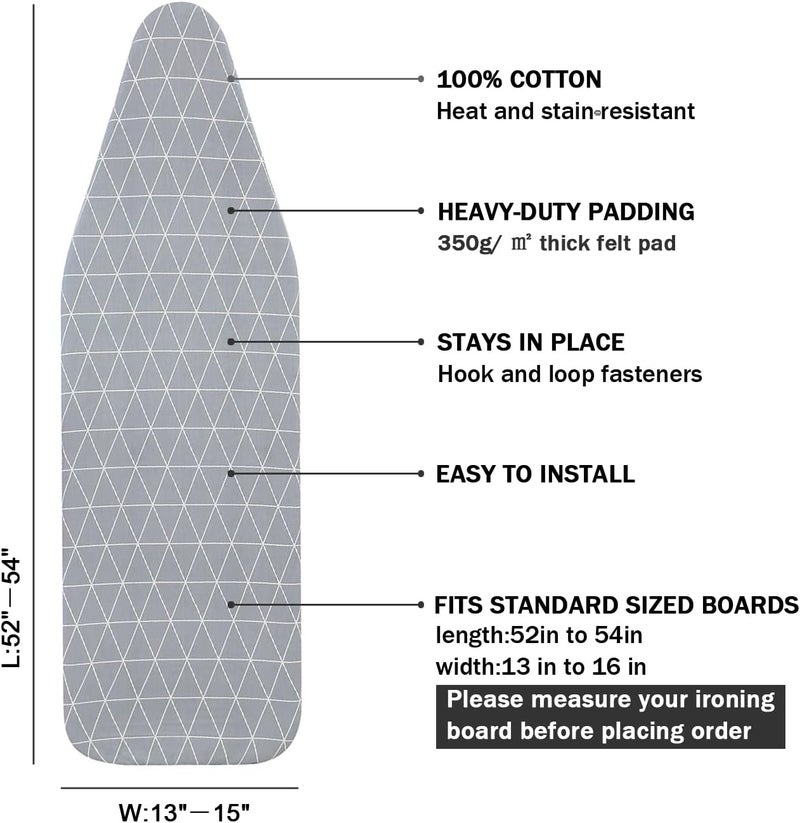 LCLW Ironing Board Cover and Pad Standard Size 15 x 54,3 Pairs of Hook and Loop Fastener Straps,Elastic Edges,Cotton Iron Board Cover with Scorch Resistant Thick Padding (Pattern G) - Image 2